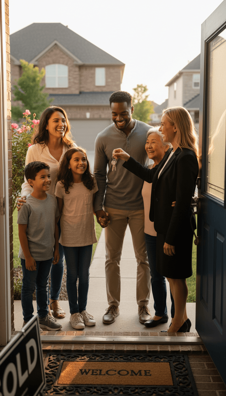Family receiving keys to their new home