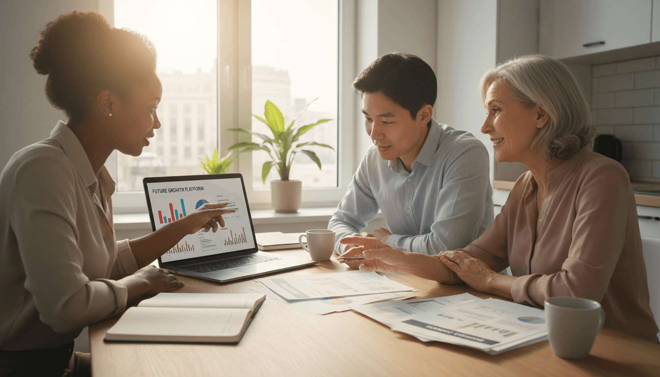 Family reviewing insurance coverage options together at home