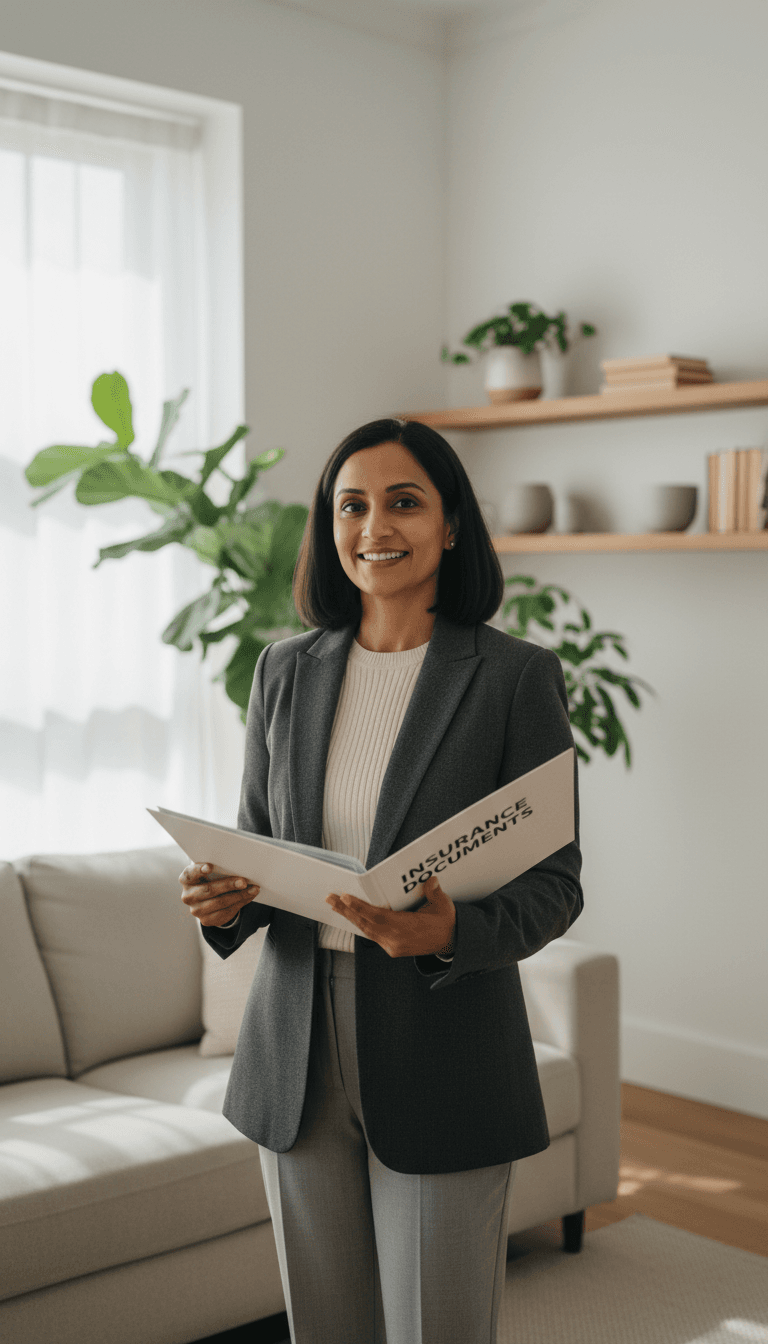 Homeowner reviewing insurance policy document